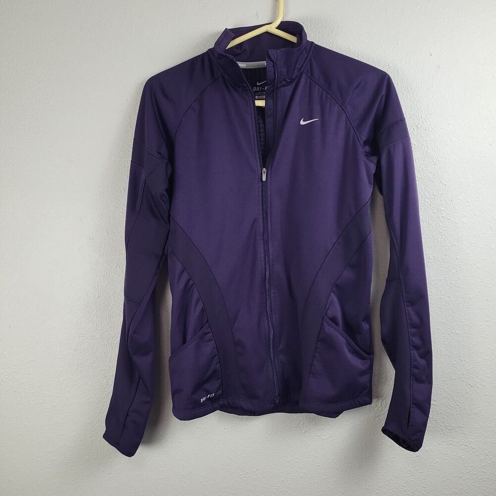 Nike womens Dri Fit Purple Sleeve Full Zip Activewear Track Jacket Size Small